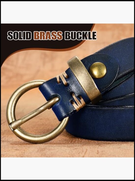Genuine Leather Belt Gold Buckle Vintage Skinny Waist Belt for Jeans Pants main image 3